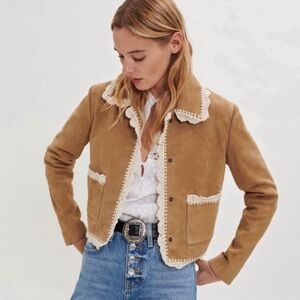 Maje Bicoti Crochet Trim Suede Jacket